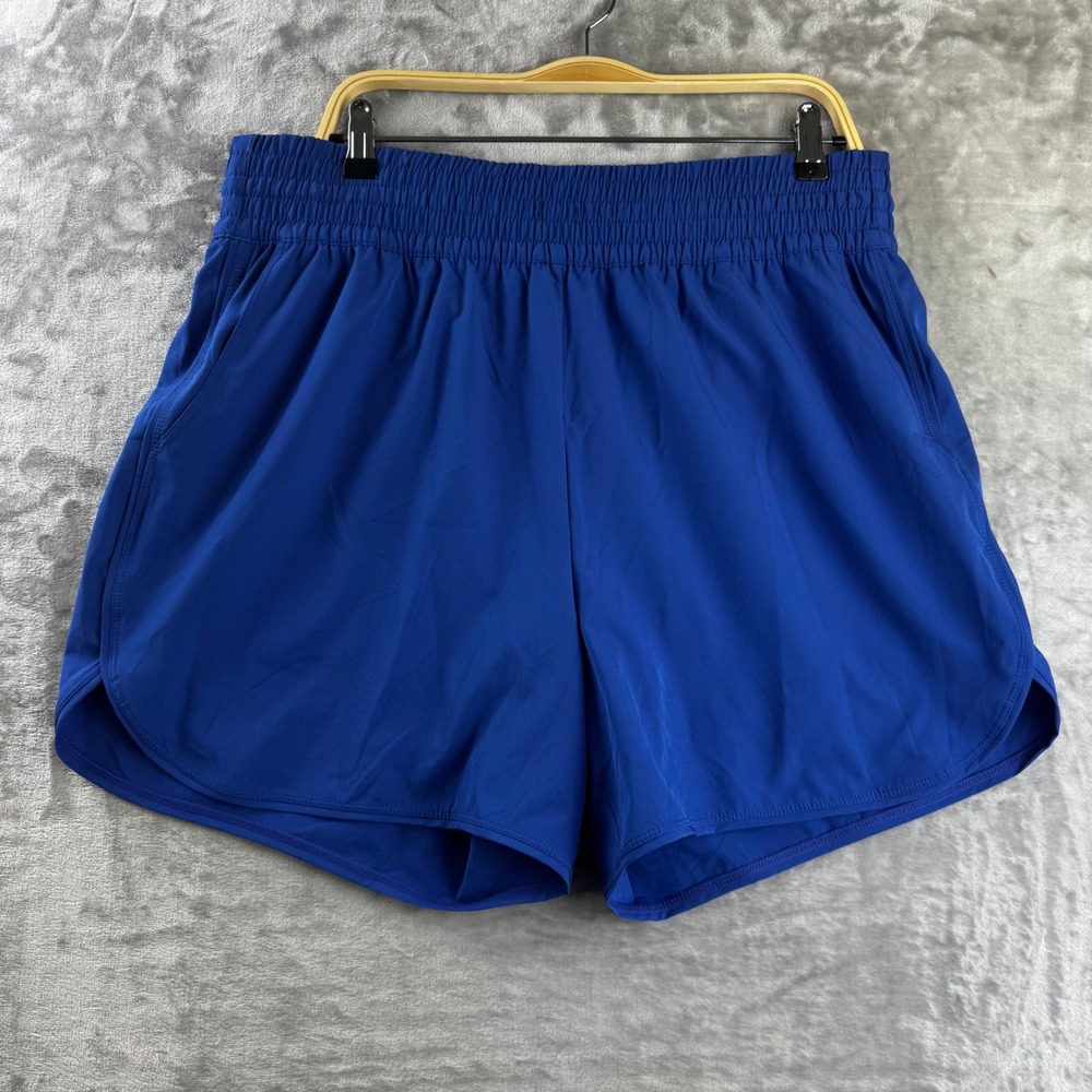 Lands End Active Shorts Womens XL 18 Blue Smocked Waist Lined Pockets (1842)